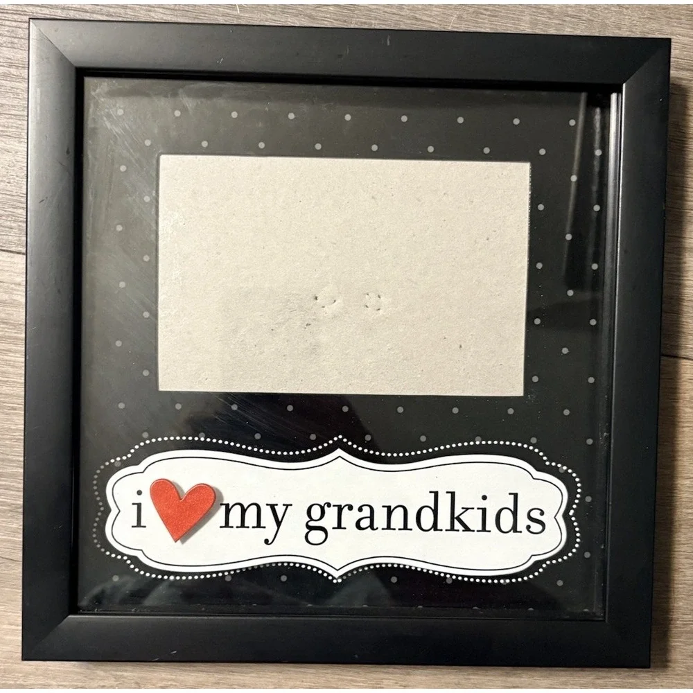 New View Grandkids Photo Frame 8x8 Black Polka Dot Shadow Box 4x6 Picture Vtg